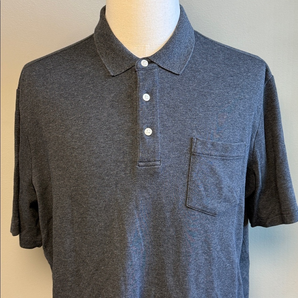 Lands’ End Polo Shirt XL Gray 100% Cotton Short Sleeve Pocket EUC - Picture 2 of 7
